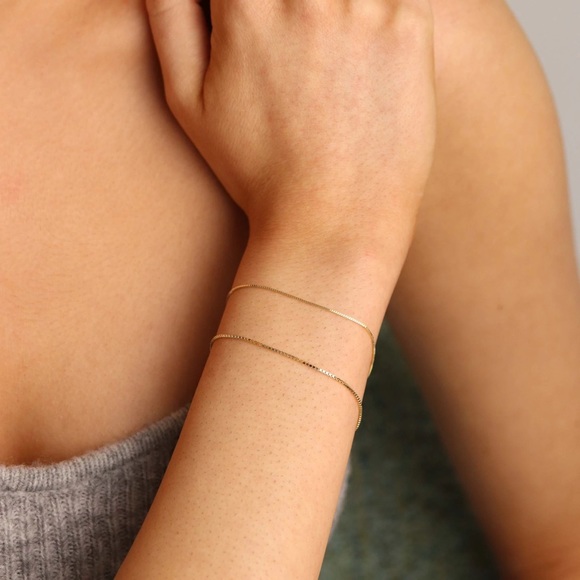 NWT 14k Gold Box Chain Bracelet, 6.75 in - Picture 3 of 6